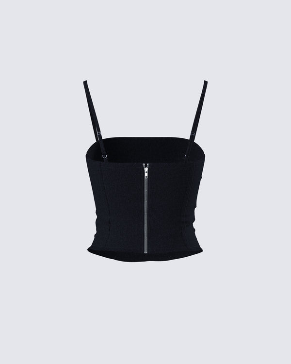 Finesse Serenity Black Denim Buckle Top