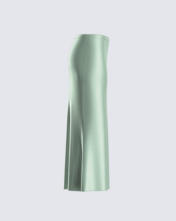 Finesse Shae Green Satin Midi Skirt