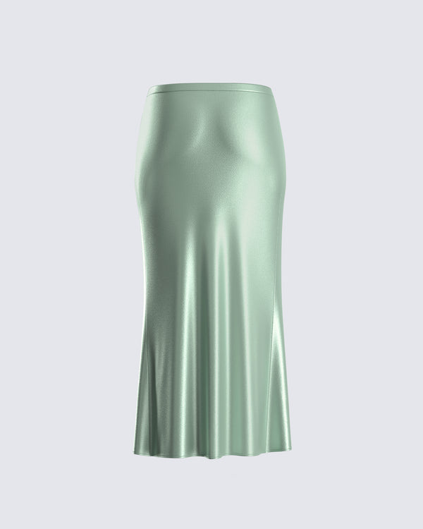 Finesse Shae Green Satin Midi Skirt