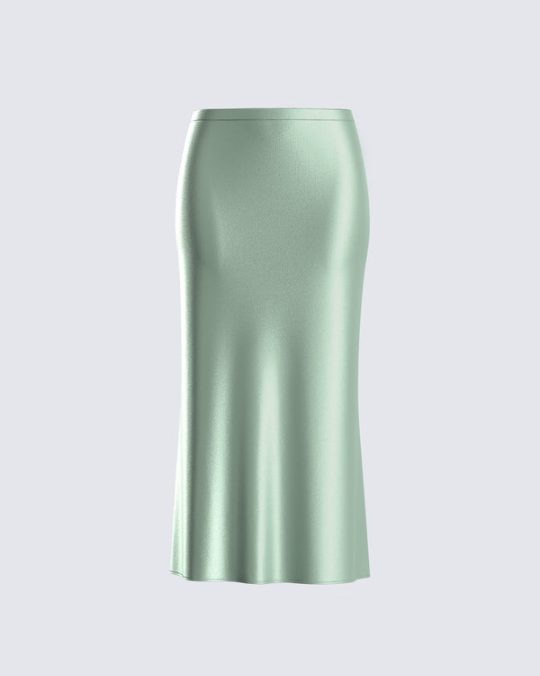 finesse Shae Green Satin Midi Skirt