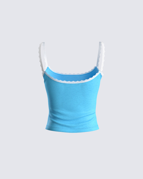 Finesse Shannon Blue Embroidered Knit Top
