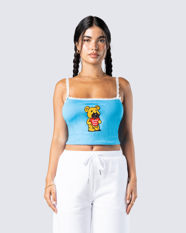 Finesse Shannon Blue Embroidered Knit Top