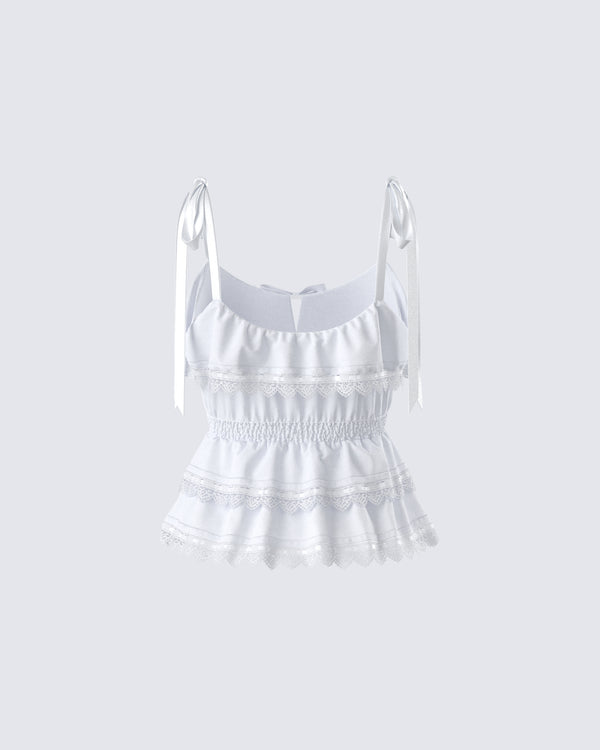 Finesse Shannyn White Ruffle Tie Top