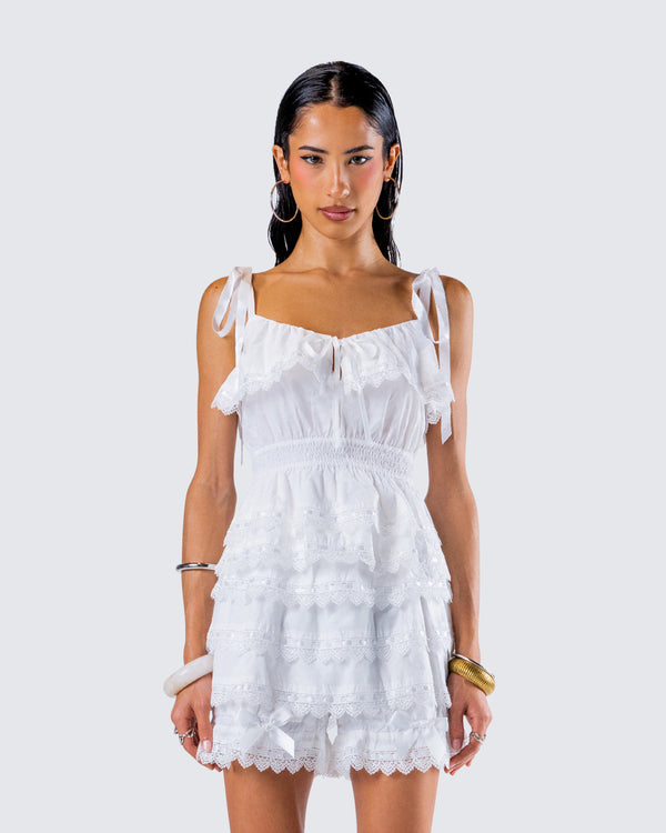 Finesse Shannyn White Ruffle Tie Top