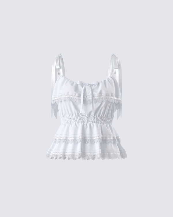 finesse Shannyn White Ruffle Tie Top