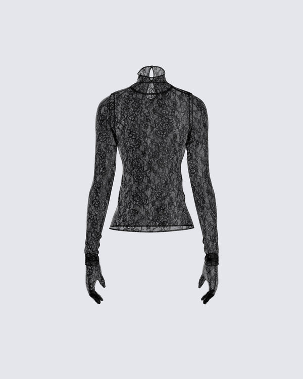 Finesse Shia Black Lace Top And Gloves