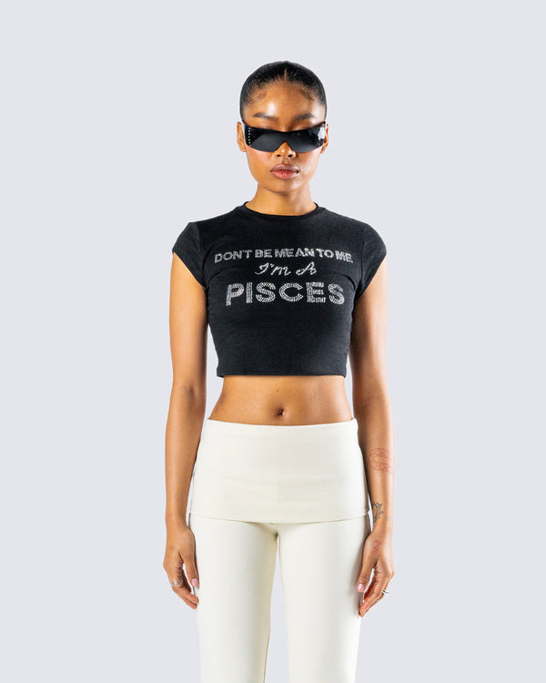 Finesse Shirin Black Pisces Rhinestone Top