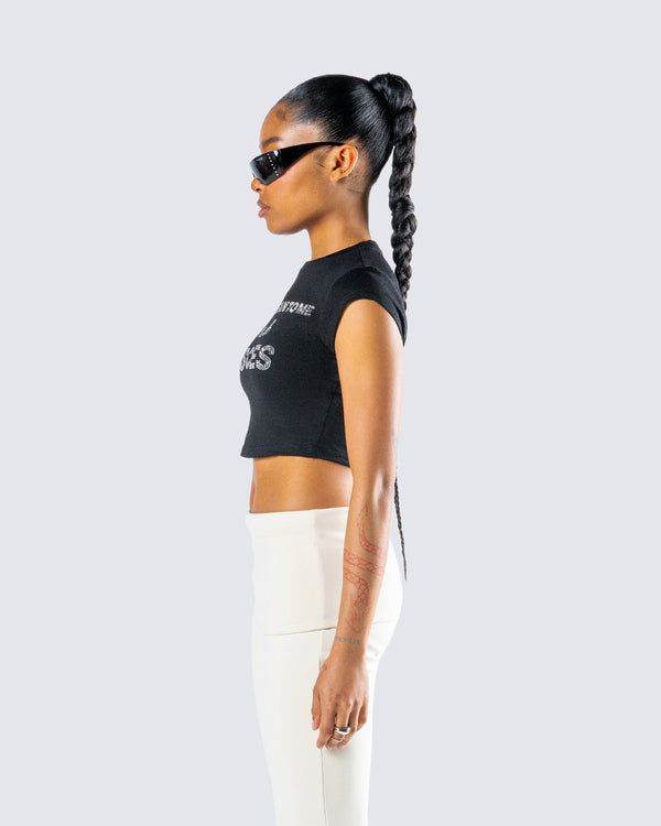 Finesse Shirin Black Pisces Rhinestone Top