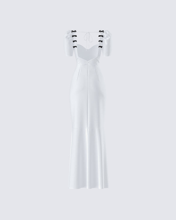 Finesse Sia White Puff Sleeve Maxi Dress