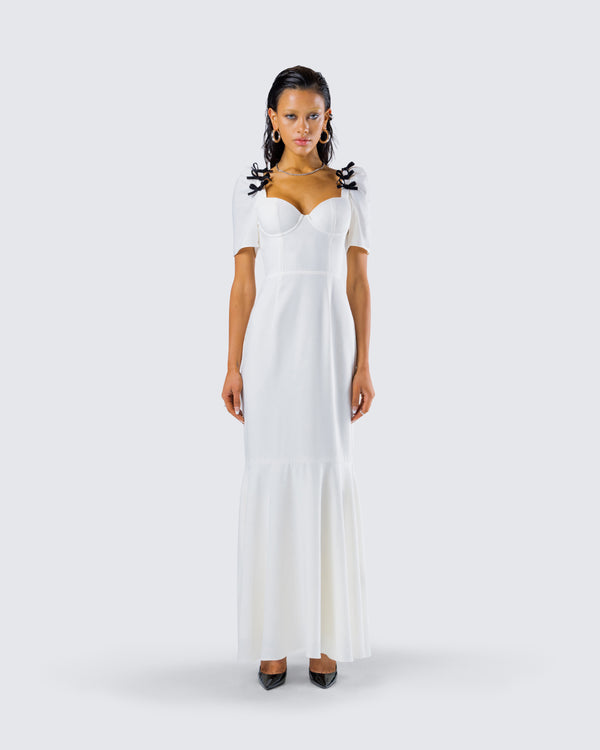 Finesse Sia White Puff Sleeve Maxi Dress