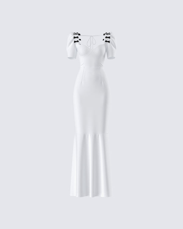 finesse Sia White Puff Sleeve Maxi Dress