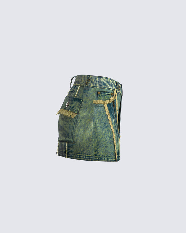 Finesse Sima Green Tint Denim Mini Skirt