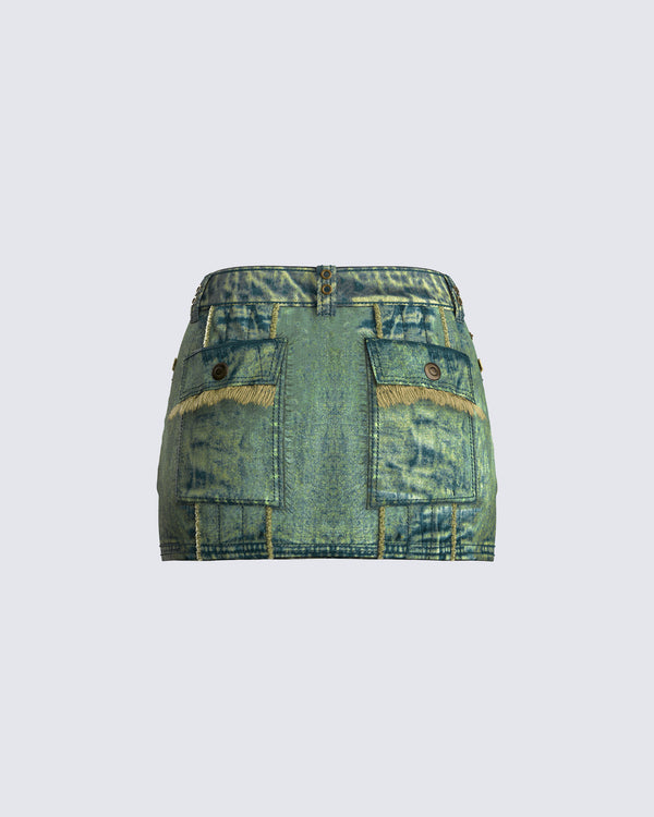 Finesse Sima Green Tint Denim Mini Skirt