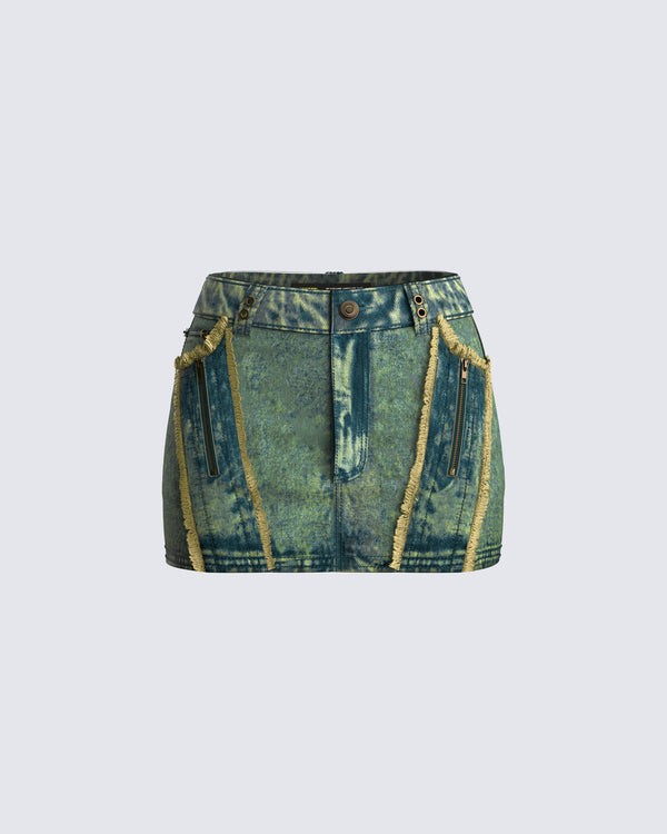 finesse Sima Green Tint Denim Mini Skirt
