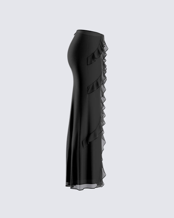 Finesse Sissy Black Ruffle Maxi Skirt