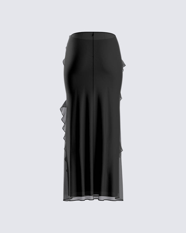 Finesse Sissy Black Ruffle Maxi Skirt