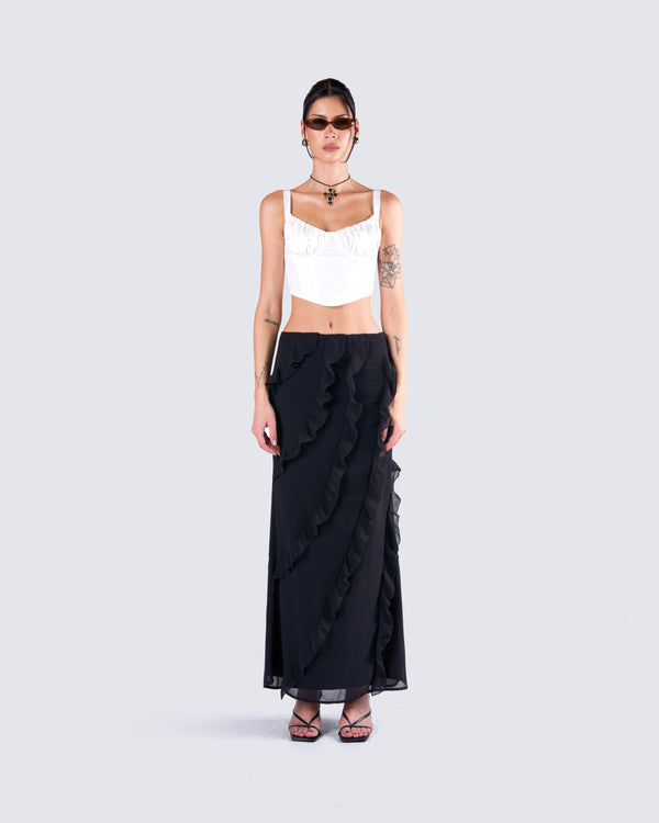 Finesse Sissy Black Ruffle Maxi Skirt
