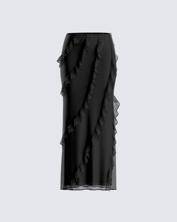 finesse Sissy Black Ruffle Maxi Skirt