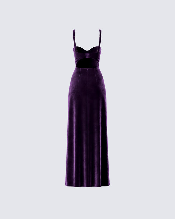 Finesse Stephanie Purple Velvet Maxi Dress