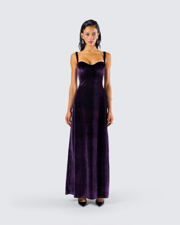 Finesse Stephanie Purple Velvet Maxi Dress
