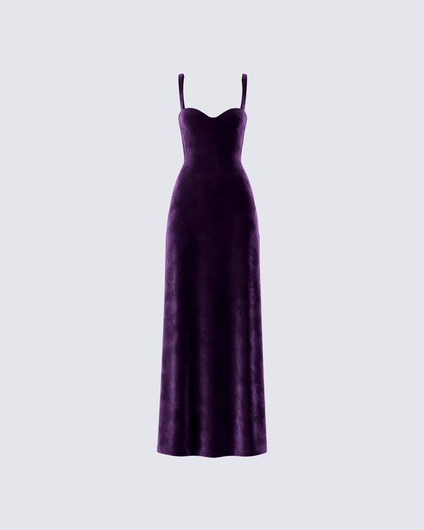 finesse Stephanie Purple Velvet Maxi Dress