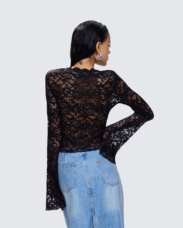 Finesse Suki Black Lace Long Sleeve Top