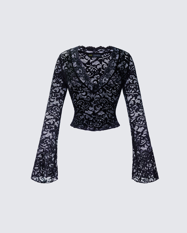 finesse Suki Black Lace Long Sleeve Top