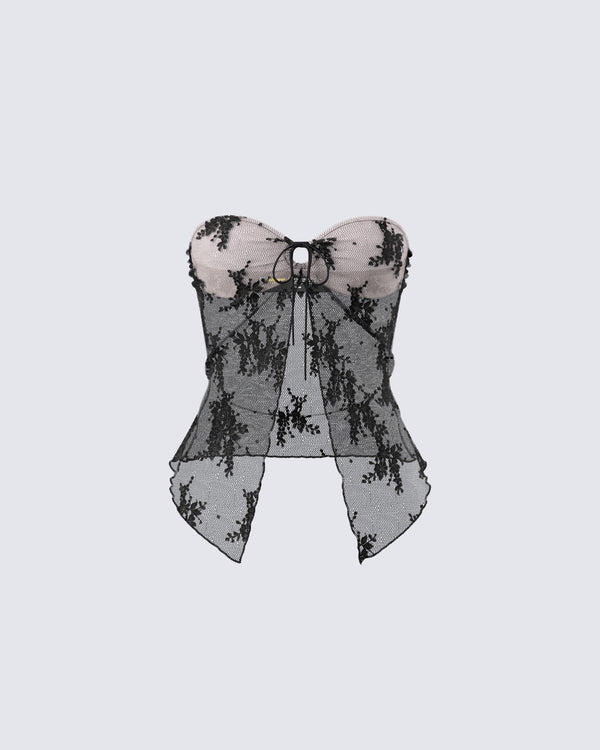 finesse Summer Black Lace Strapless Top