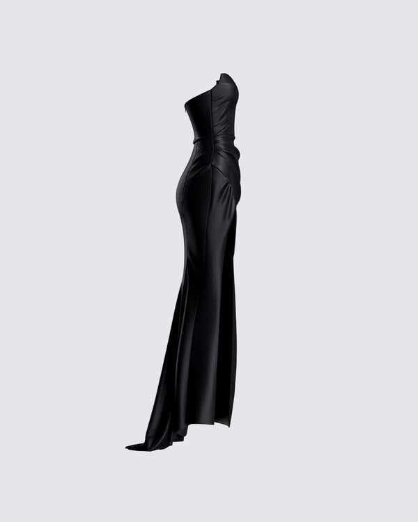 Finesse Suri Black Satin Strapless Gown