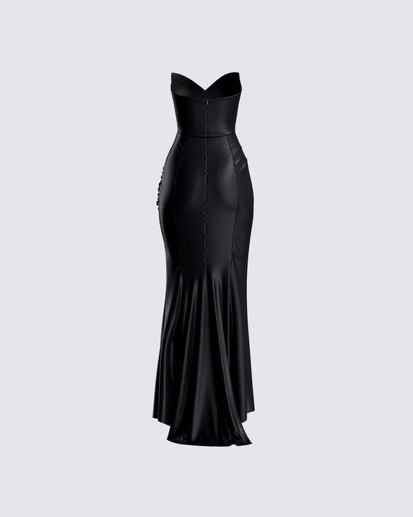 Finesse Suri Black Satin Strapless Gown