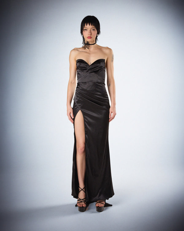Finesse Suri Black Satin Strapless Gown
