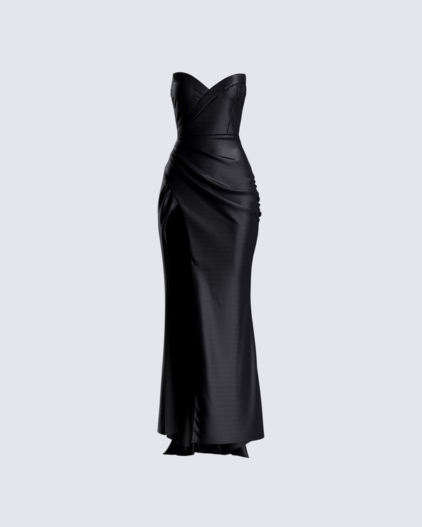 finesse Suri Black Satin Strapless Gown
