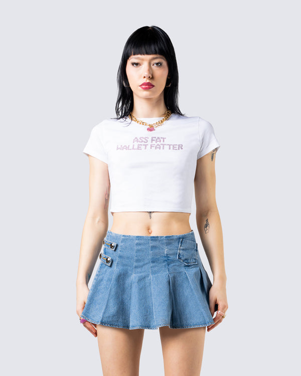Finesse Suvi White Rhinestone Cropped Top