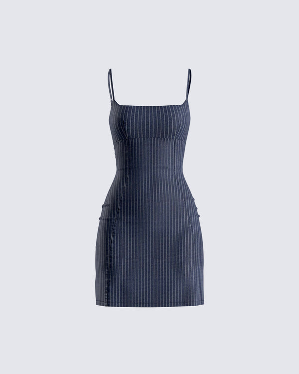 finesse Suzanne Navy Pinstripe Mini Dress