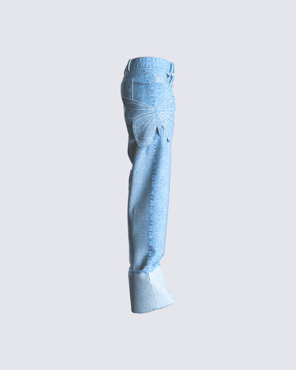 Finesse Suzie Blue Butterfly Denim Pant