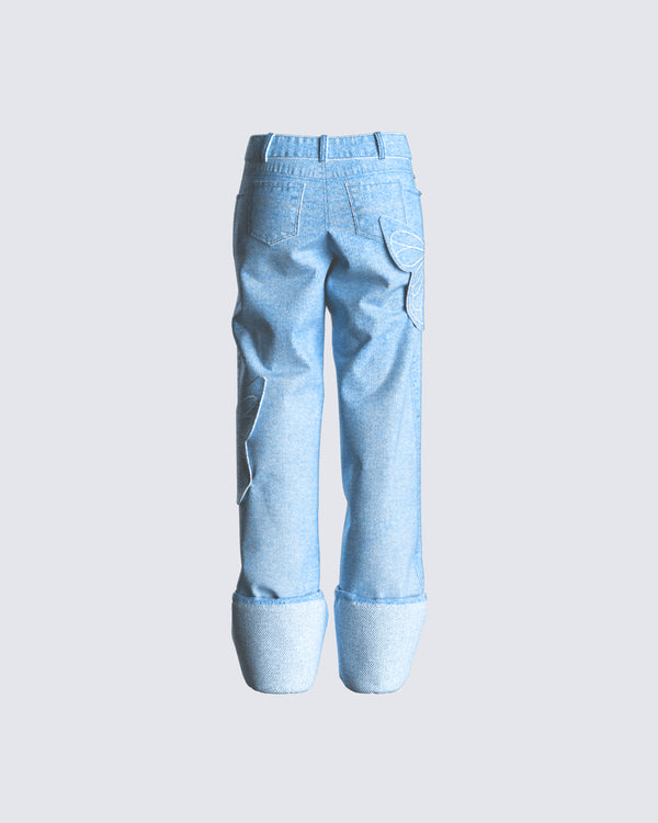 Finesse Suzie Blue Butterfly Denim Pant