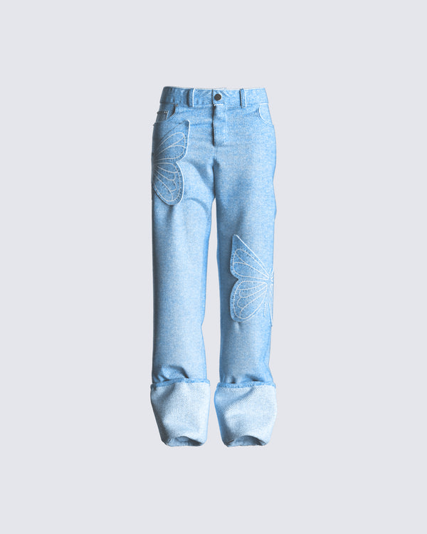 finesse Suzie Blue Butterfly Denim Pant