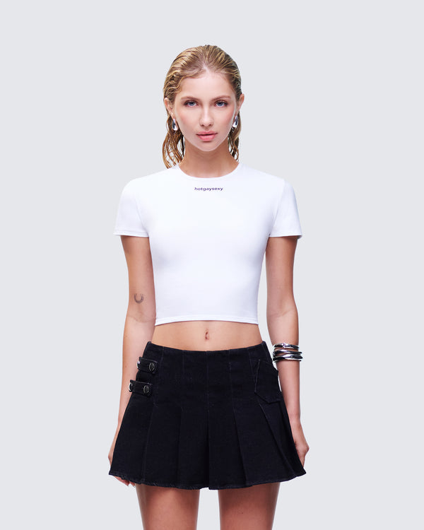 Finesse Swara White Slogan Baby Tee