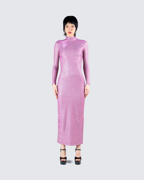 Finesse Sy Pink Shimmer Knit Maxi Dress