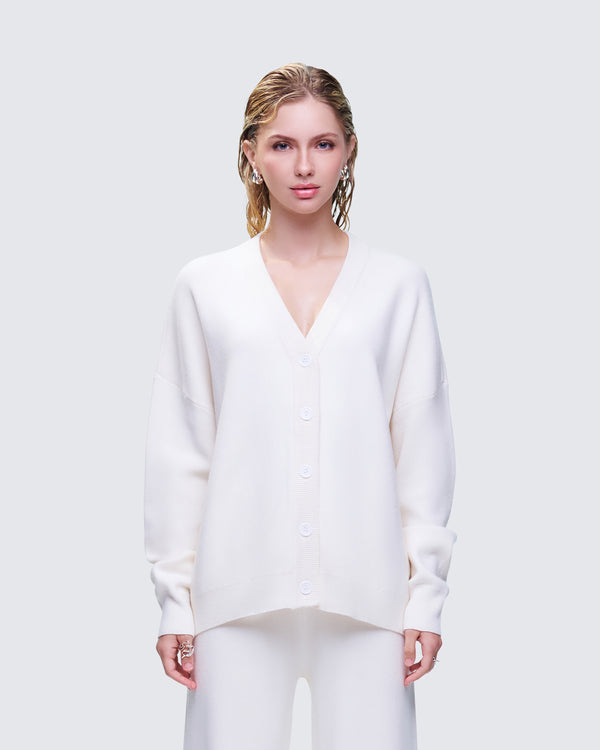 Finesse Sylvana Cream Knit Button Down Cardigan