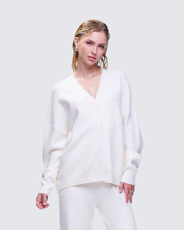 Finesse Sylvana Cream Knit Button Down Cardigan
