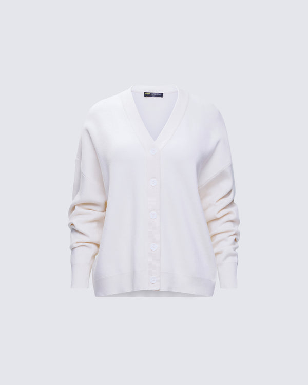 finesse Sylvana Cream Knit Button Down Cardigan