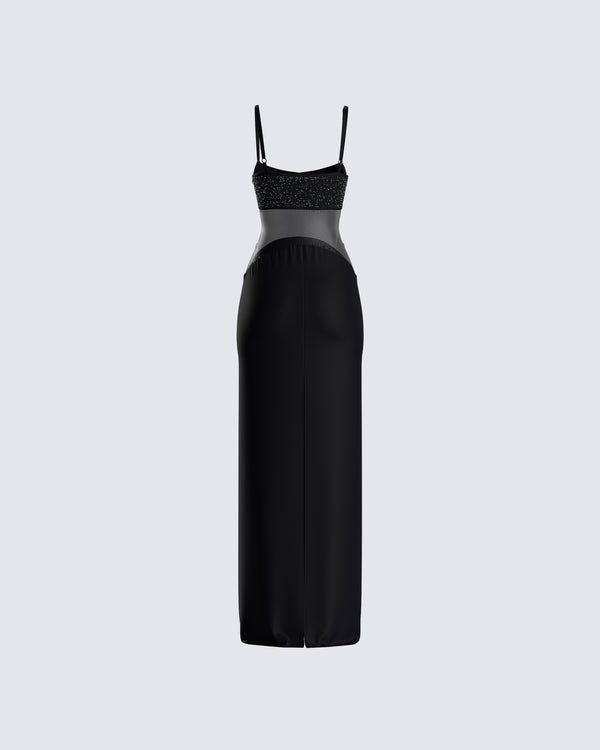 Finesse Tahlia Black Rhinestone Maxi Dress