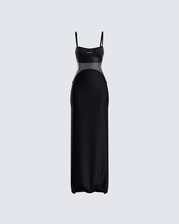 finesse Tahlia Black Rhinestone Maxi Dress
