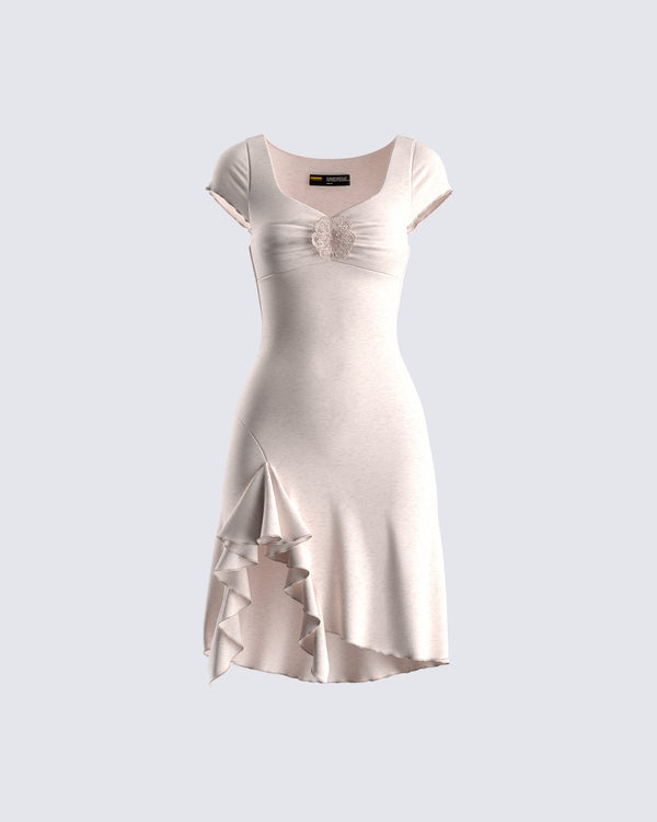 finesse Tai Beige Jersey Ruffle Dress