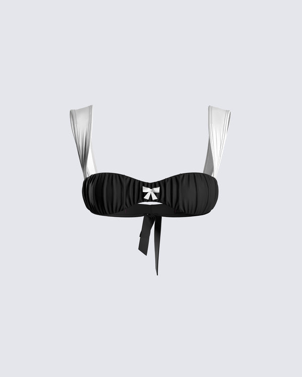 finesse Taika Black Shirred Bikini Top