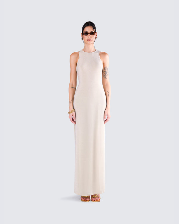 Finesse Taline Gold Lurex Maxi Dress