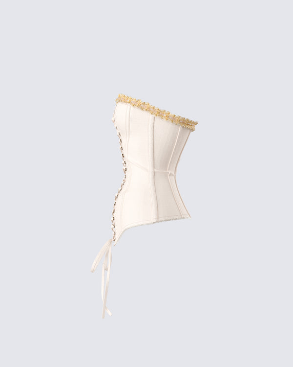 Finesse Tameka Ivory Canvas Lace Up Corset Top