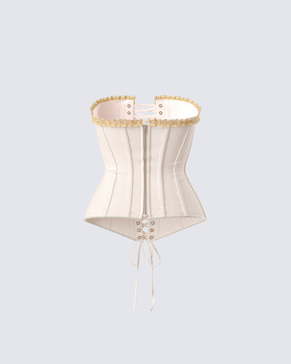 Finesse Tameka Ivory Canvas Lace Up Corset Top