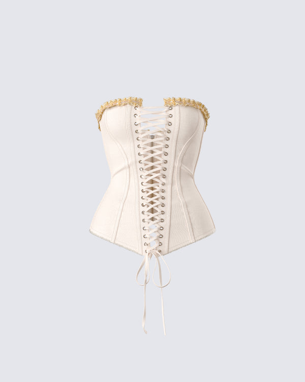 finesse Tameka Ivory Canvas Lace Up Corset Top